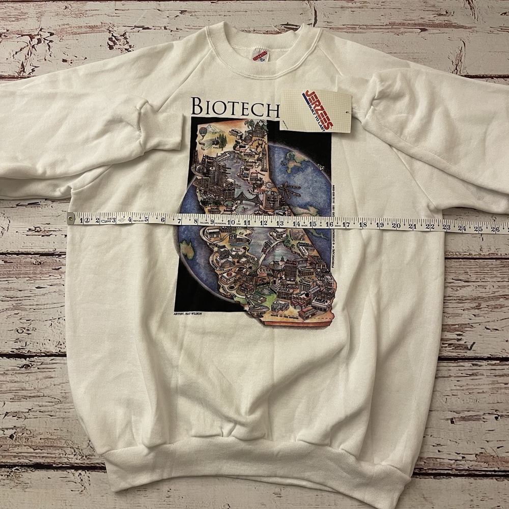 Vintage 1991 Biotech Bay California Jerzees Size XL Sweater‎ Made In USA White - Picture 11 of 12